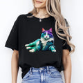 Laying Cat T-Shirt Cool Lazy cat Unisex tee Black Navy Dark Heather