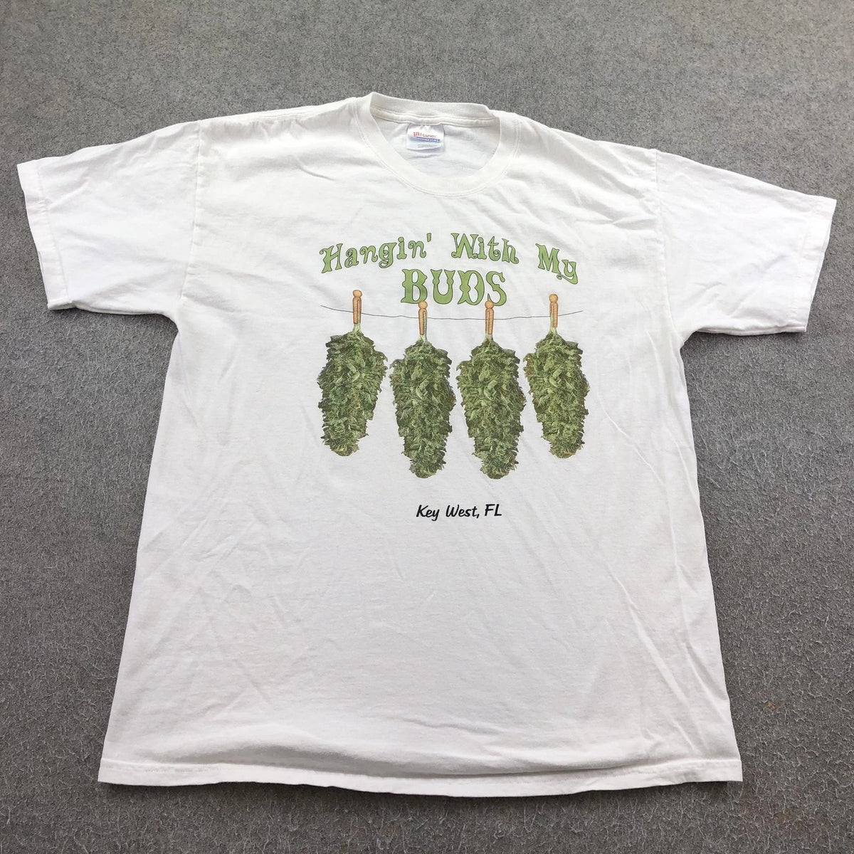 Vintage Weed Shirt Mens Large White Hanes Key West Hangin With My Buds Graphic