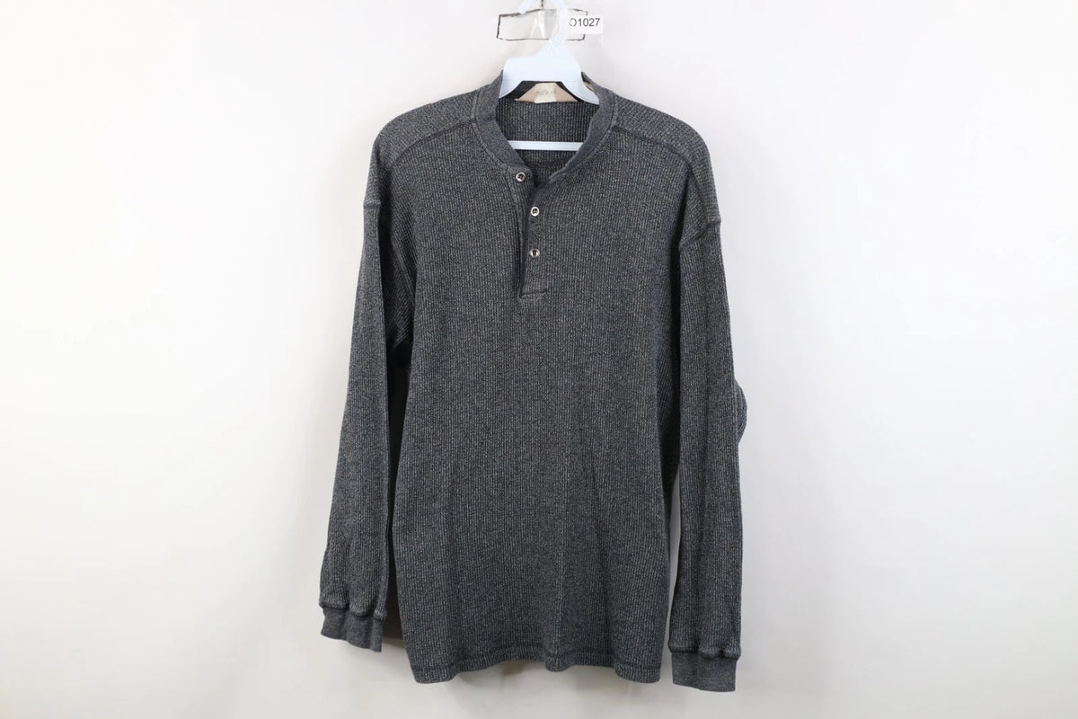 Vtg 90s Y2K Streetwear Mens Large Thermal Waffle Knit Long Sleeve Henley T-Shirt