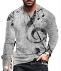 T Shirt Men Musical Note Music G Treble Clef Wicking Long Sleeve Gray Silky Soft