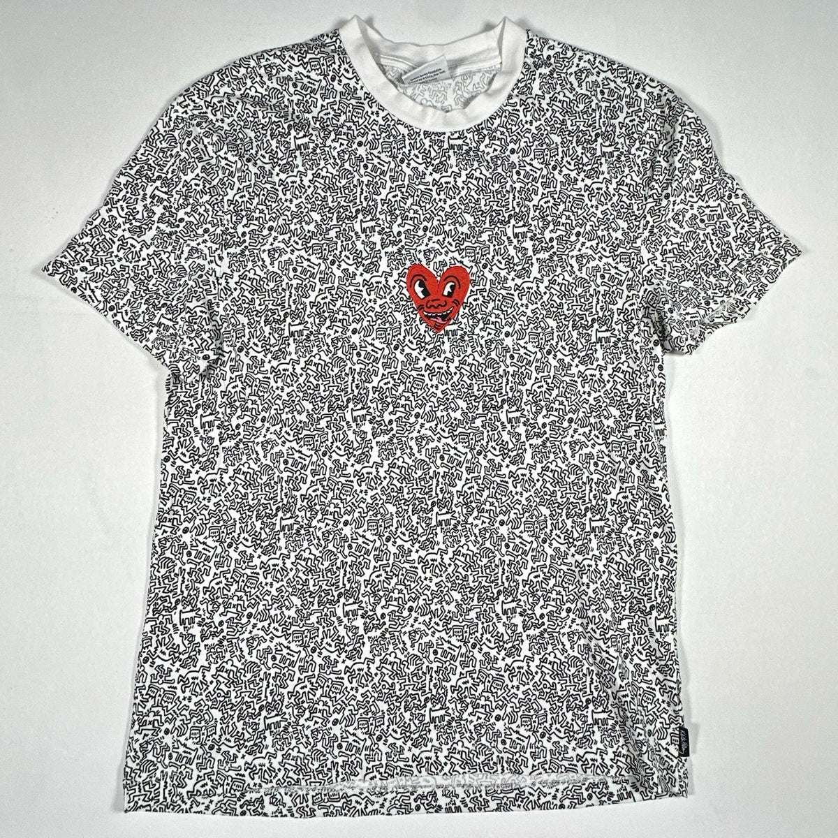 Keith Haring T Shirt XS White Monogram Print Heart Patch Streetwear Art