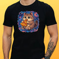 Cat Eating Pizza In Space Theme Cotton Mens T-Shirt Size XS to 5XL
