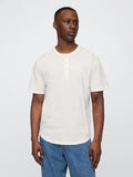 GAP Shirt Mens XL Off White Henley Short Sleeve 100% Cotton Casual Rounded Hem