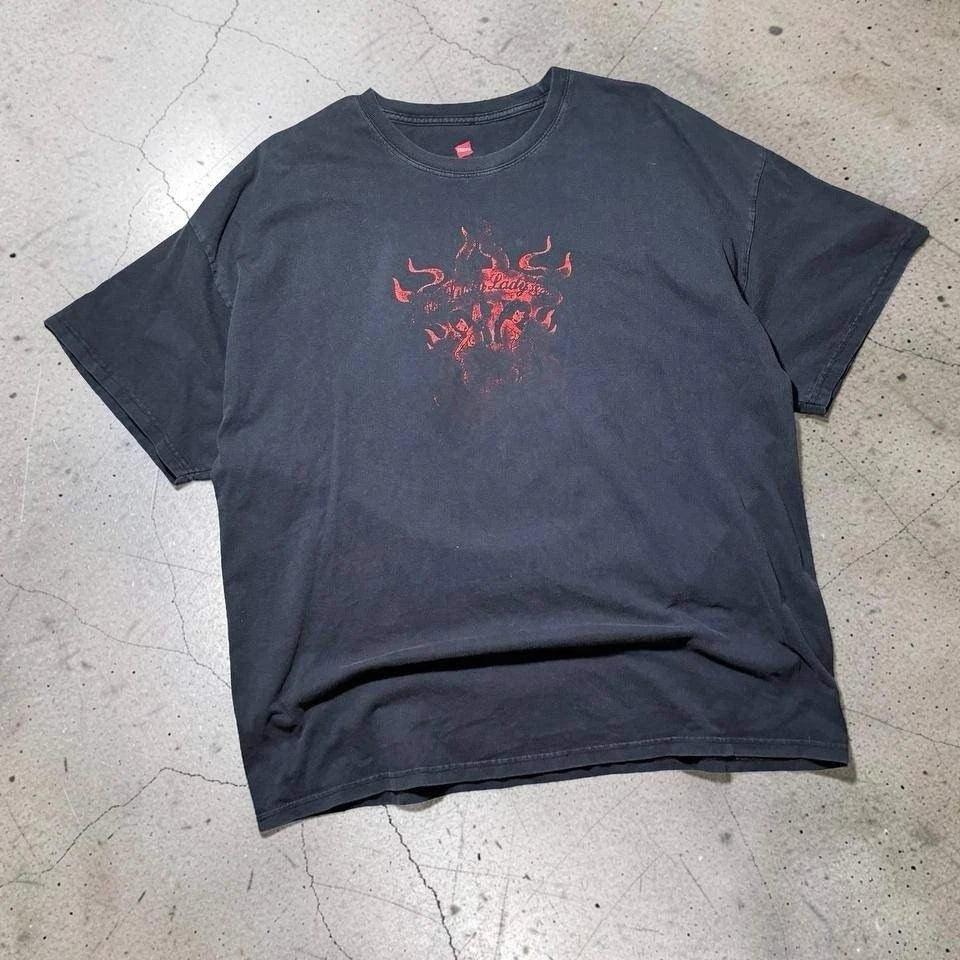 Hanes Tagless 6.1 Graphic T-Shirt Mens 2XL Black Red Devil Horns Flame Print Tee