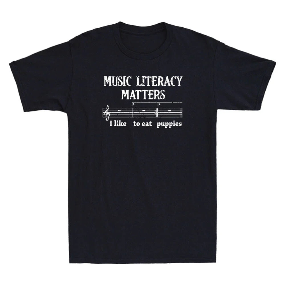 Music Literacy Matters I Like To Eat Puppies Funny Quote Vintage Men's T-Shirt