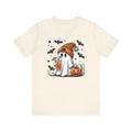 Cute Halloween Ghost Sipping Coffee T-Shirt Short Sleeve Womens