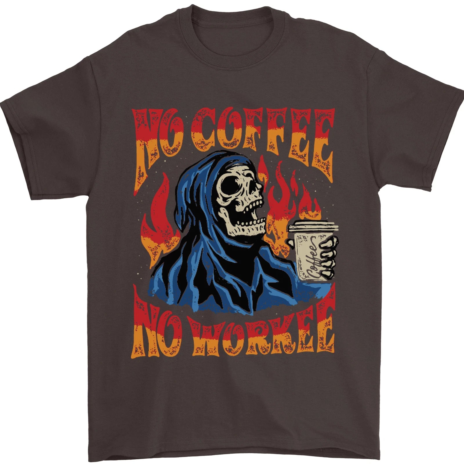 No Coffee No Work Funny Skull Grim Reaper Mens T-Shirt 100% Cotton