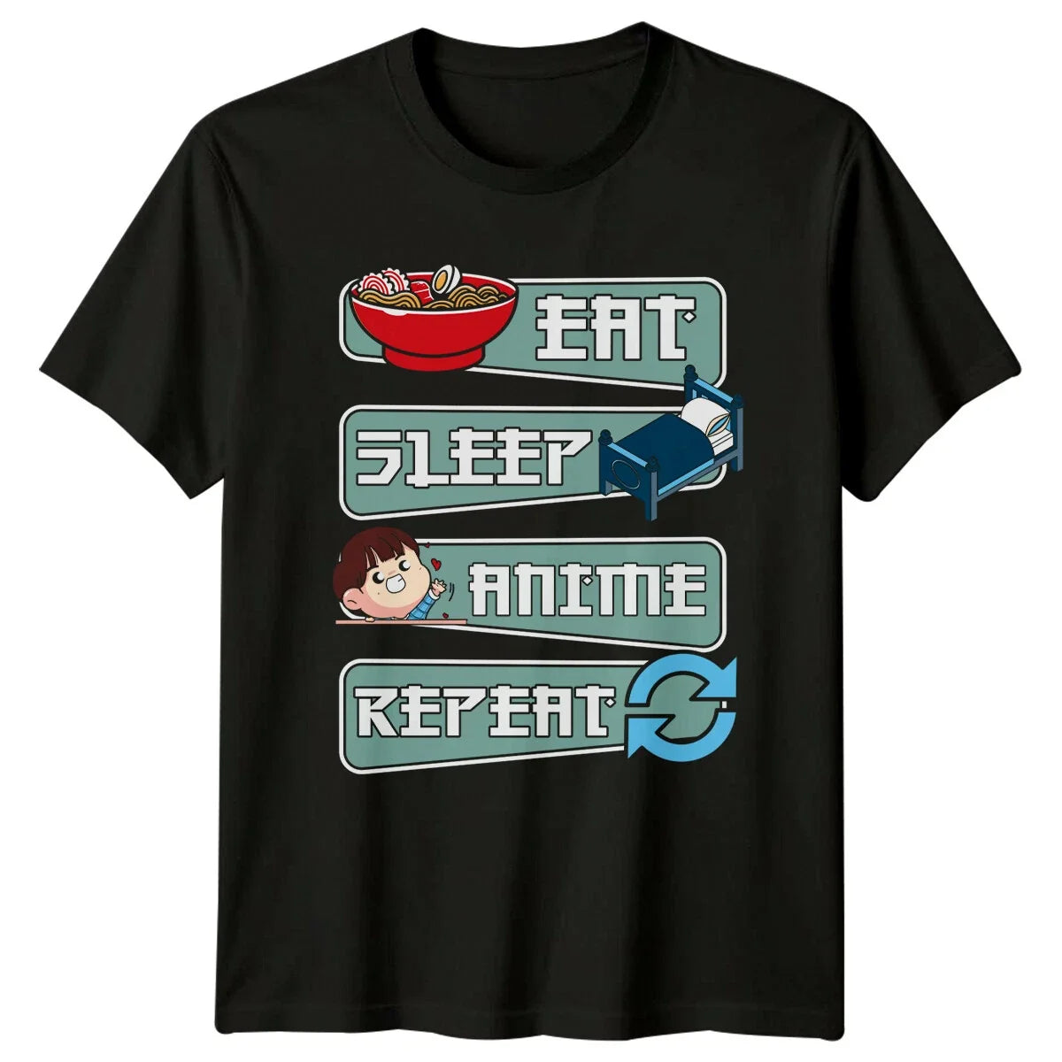 Eat Sleep Anime Repeat Ramen Funny Otaku Kawaii Graphic T-Shirt