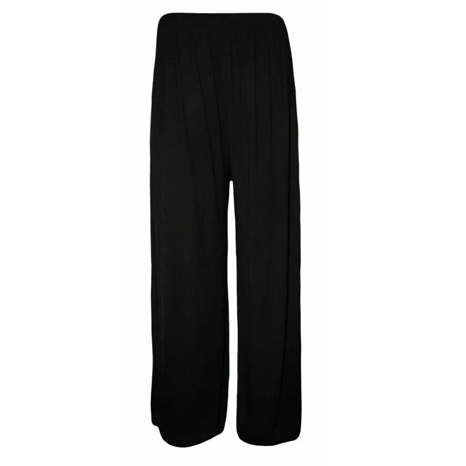 Ladies Palazzo Wide Leg Flared Elasticated Stretch Plain Trousers Womens Wide