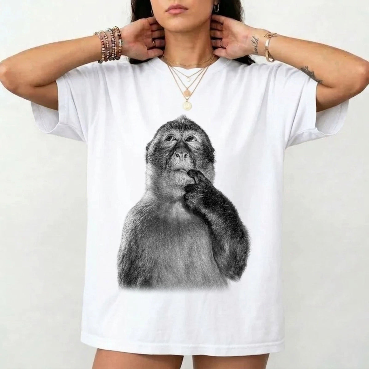 Funny Monkey Thinking T-Shirt Unisex Graphic Tee Cute Animal Shirt Minimalist