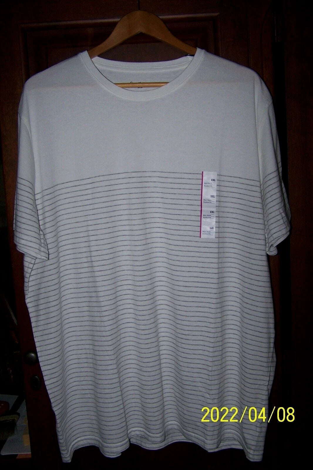 Goodfellow Mens T Shirt XXL White Striped Short Sleeve Standard Fit