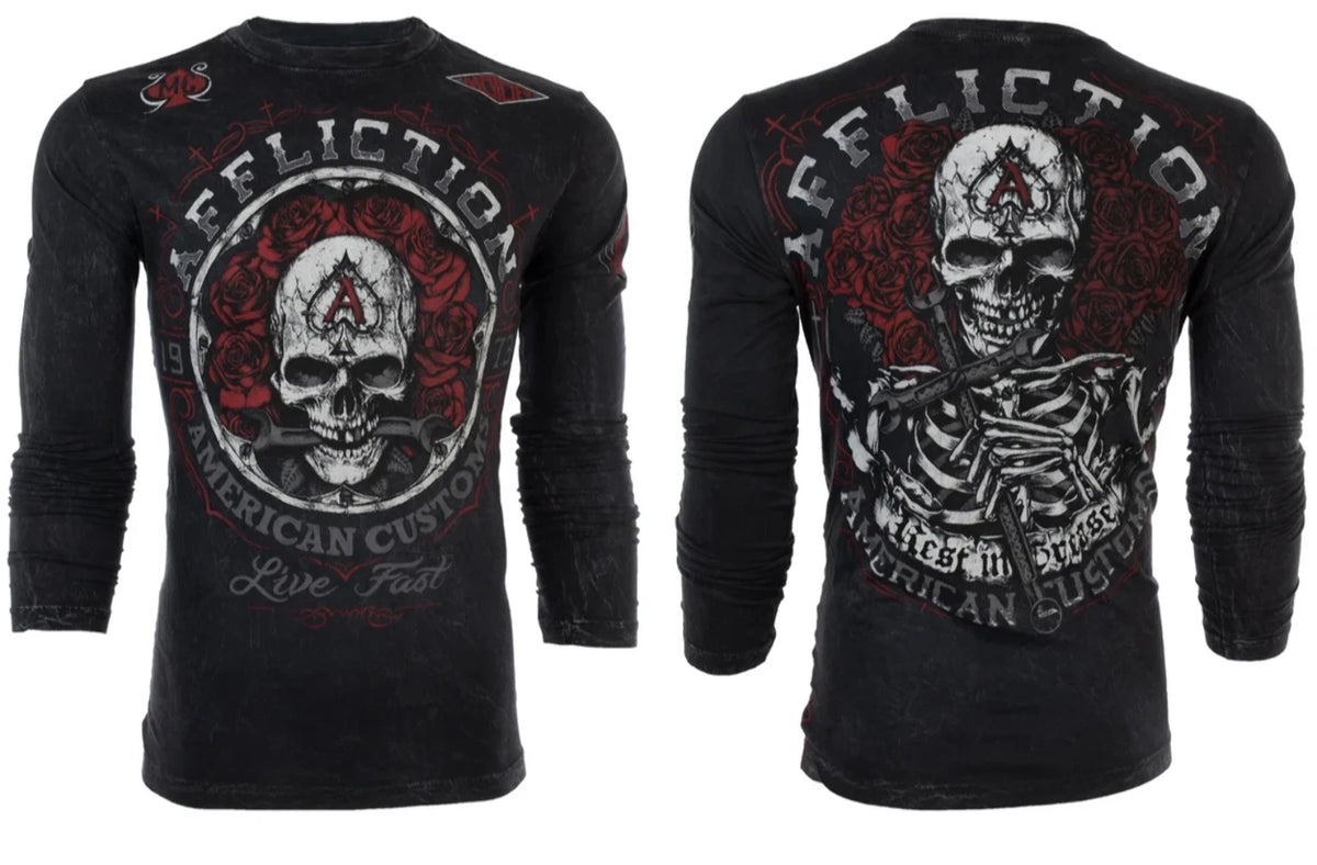 AFFLICTION Men's Long Sleeve T-Shirt REST IN GREASE Black Tattoo Biker S-3XL