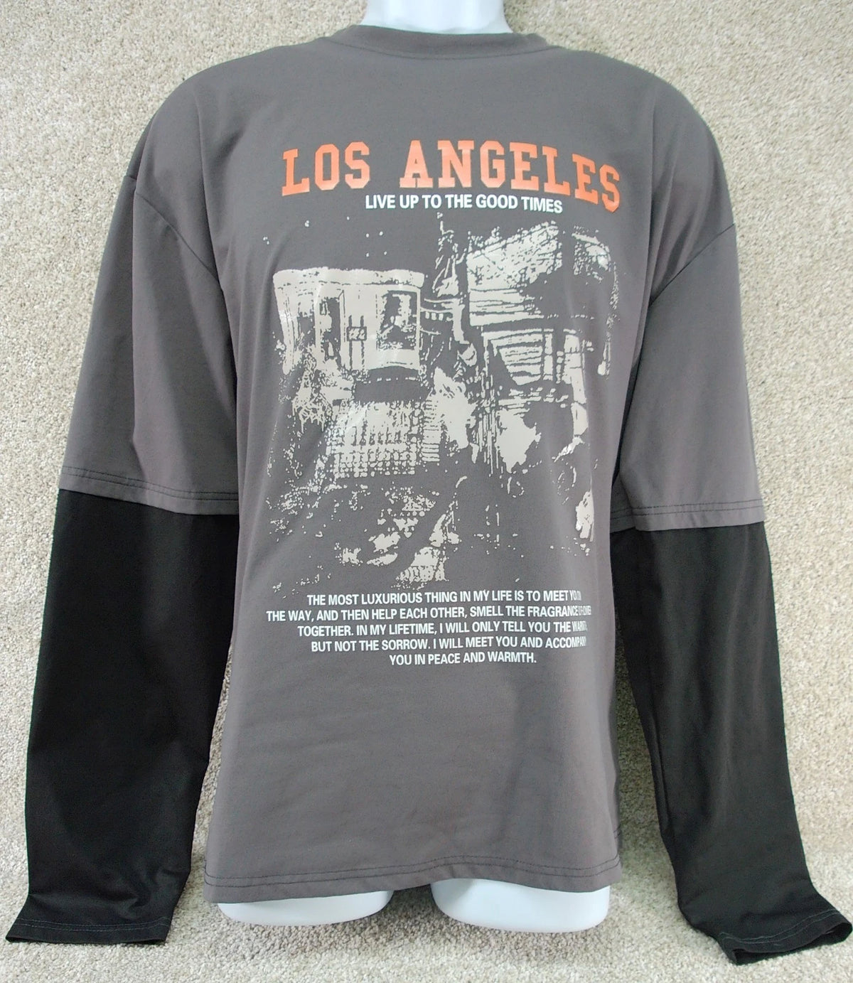 ROMWE Los Angeles Graphic Long Sleeve Layered Look Shirt Size M