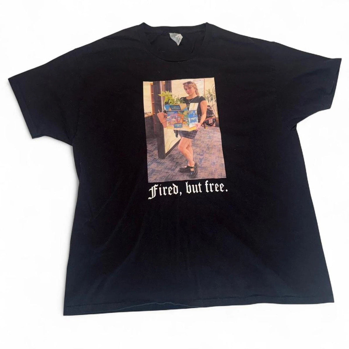 Hanes Fired But Free Graphic Tee Mens XL Corporate Humor Anti Work Meme Shirt
