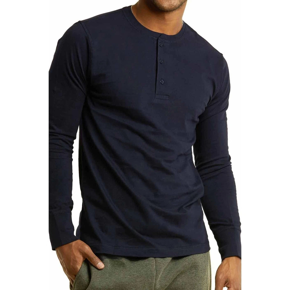 Cherokee Long Sleeve Navy Blue Henley Shirt Button Neck Top Sz XL /#1152