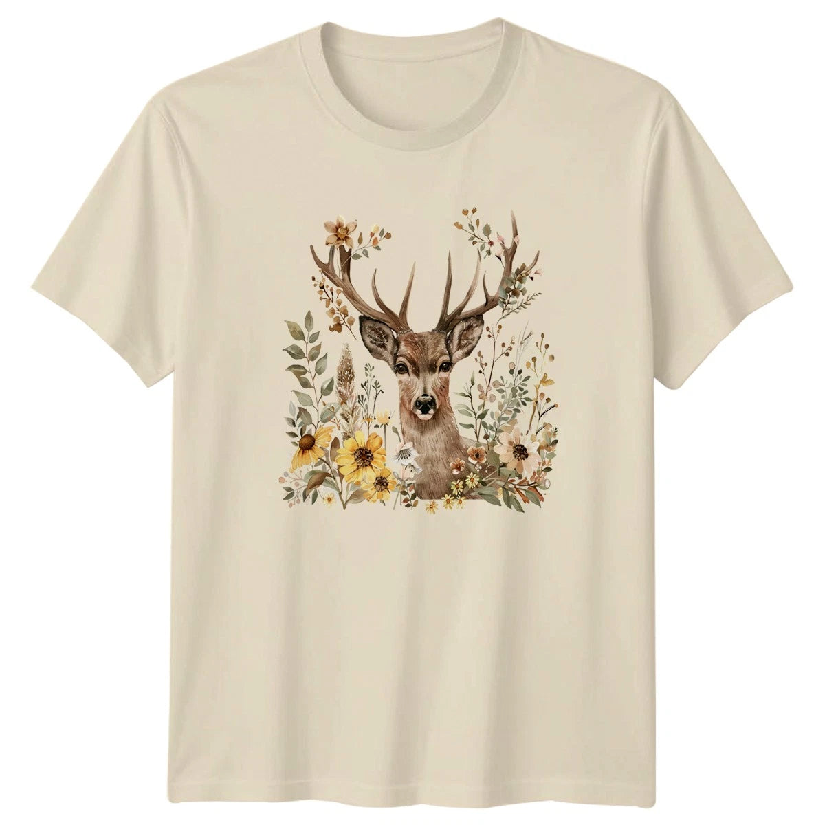 Deer Floral T-Shirt Boho Nature Gift For Him And Her