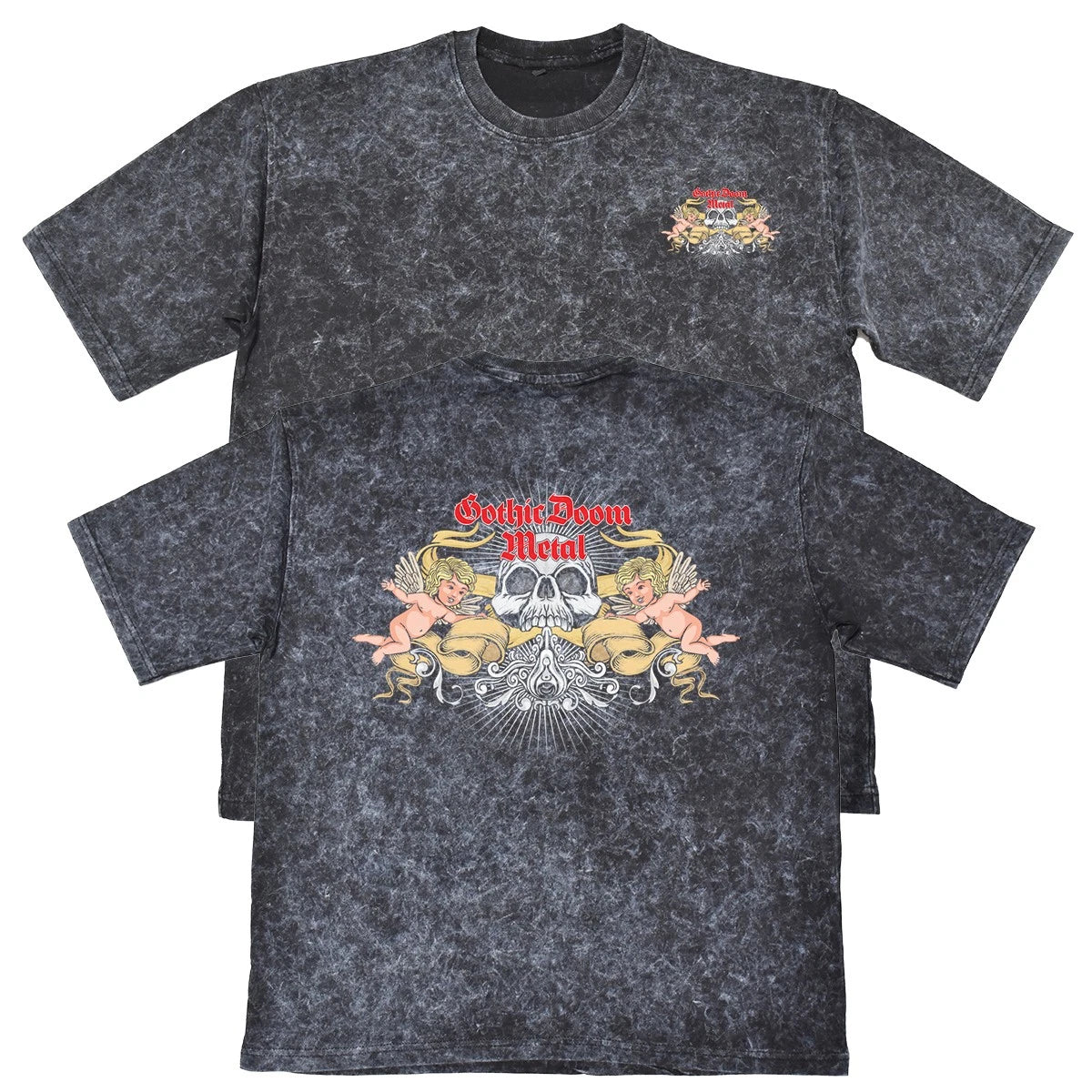 Gothic Doom Metal Unisex Mens Carbon Grey 240gsm Acid Wash T-Shirt Gift