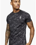 Gym King T Shirt Mens Black Contrast Camo Panel Summer Lightweight Short Sleeve