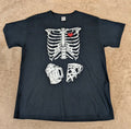 Skeleton Ribs with Pizza and Beer Black Graphic T-shirt Sz Large