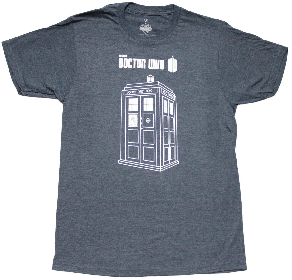 Doctor Who New Adult T-Shirt - Line Drawn Tardis Under Name