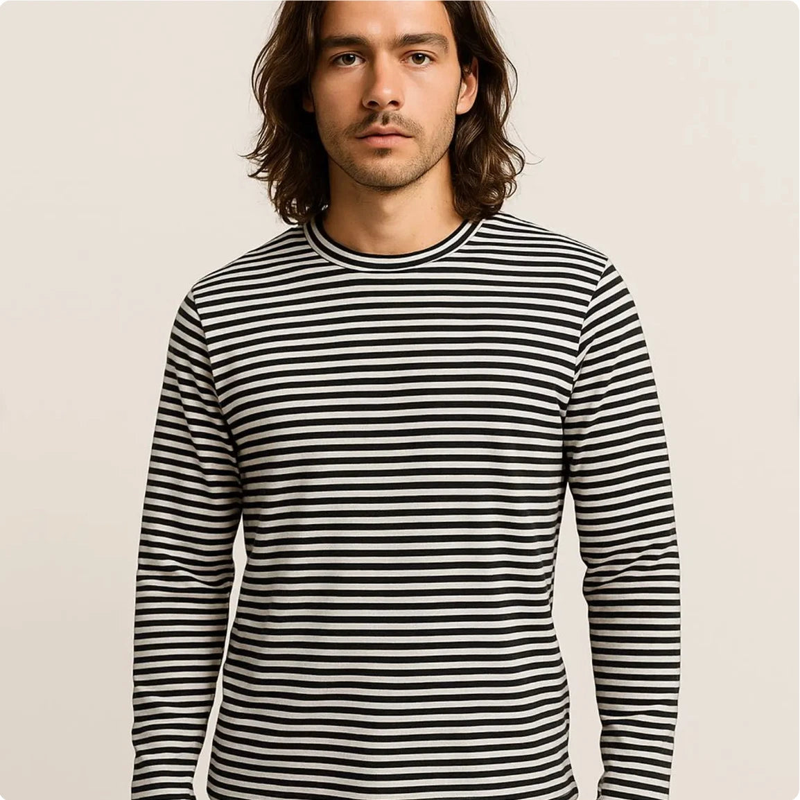 Cobain Inspired Black and White Pin Striped Long Sleeved Shirt Costume