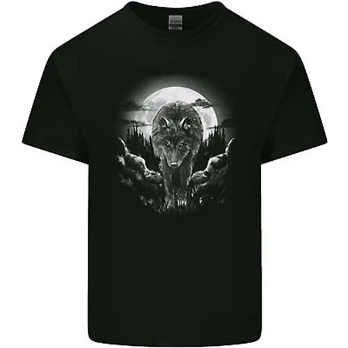 Lone Wolf In the Moonlight Mens Cotton T-Shirt Tee Top