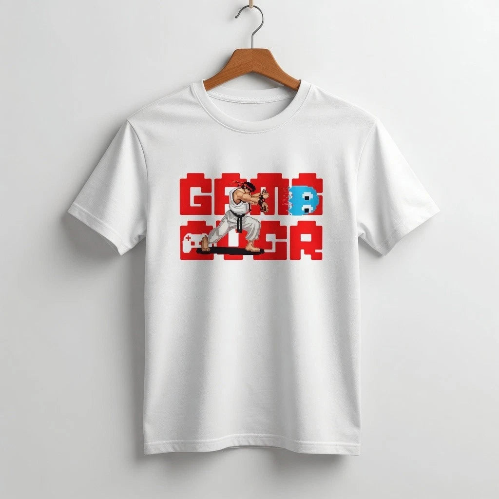 Men's Black Graphic Tee - Pixel Art Gamer T-Shirt - Streetwear Style