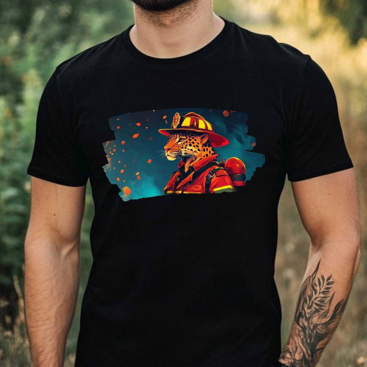 Mens Leopard Firefighter Print Cotton T-Shirt Size XS to 5XL