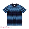 Cotton Striped Round-Neck Pullover Short-Sleeved T-Shirt Men Women Tops Blouse
