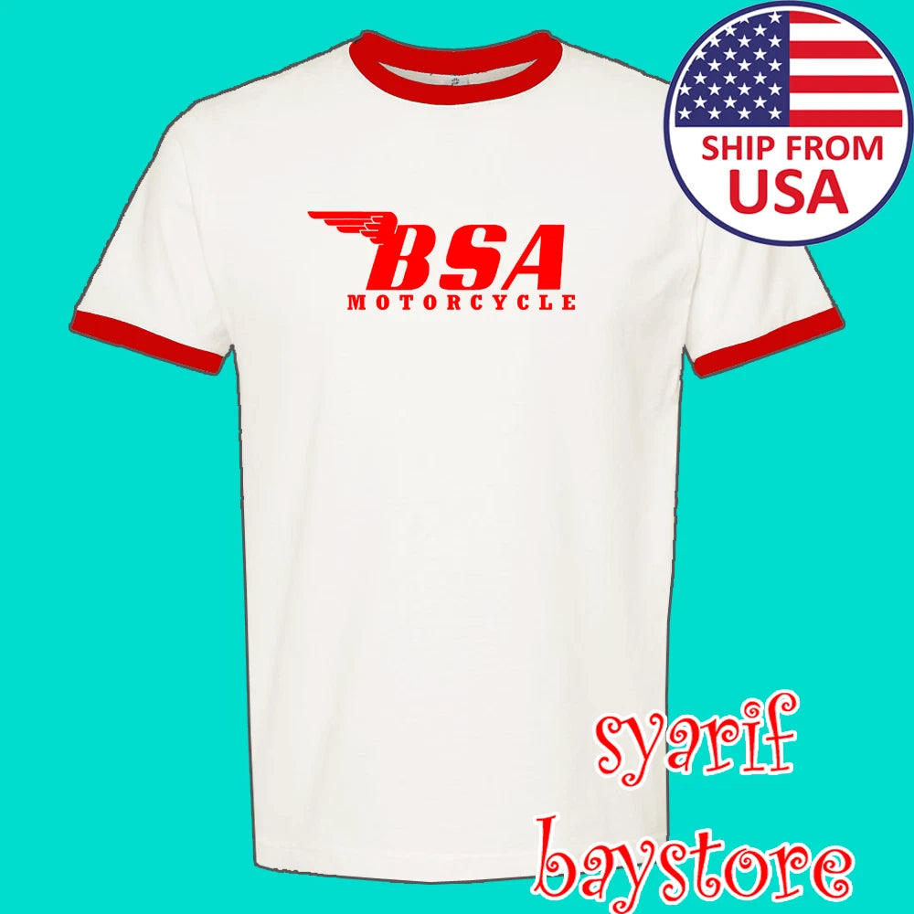 BSA Classic Motorcycle Men's Ringer Red Size S to 3XL