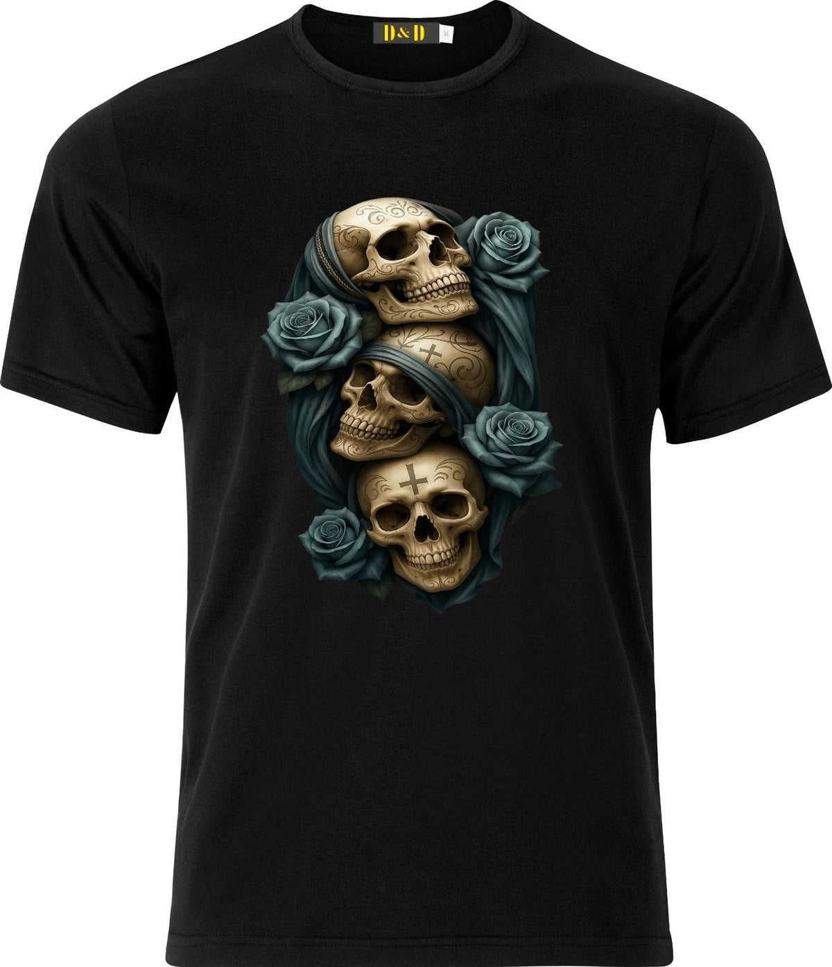 Gothic Triple Skulls Funny Humour Full Colour D.T.F  T shirt