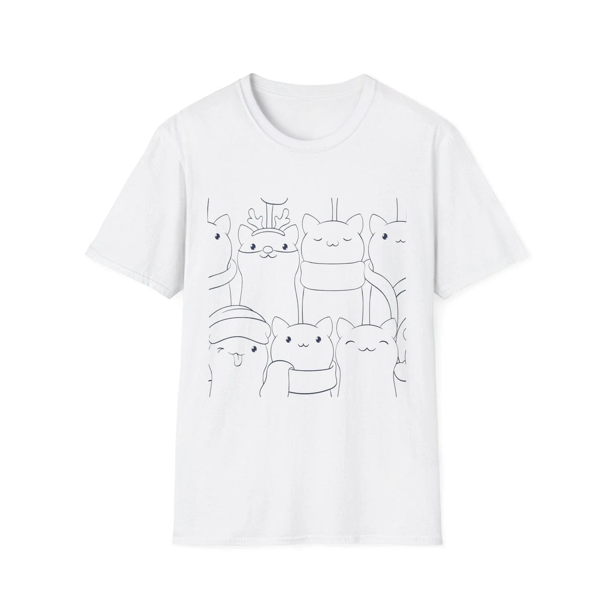 Kawaii Cat Line Art T-Shirt | Cute Minimalist Cat Faces
