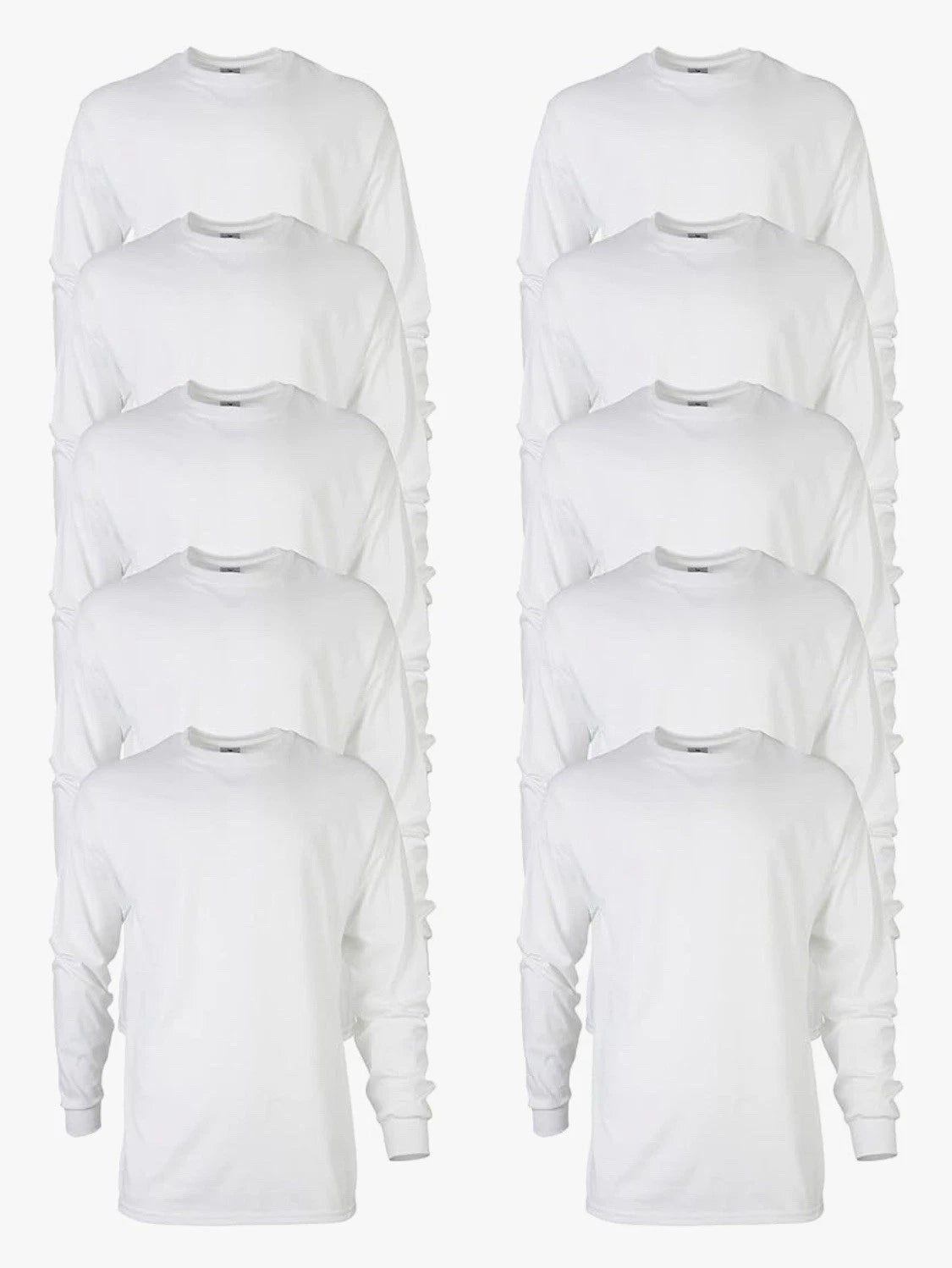 Gildan G2400 Ultra Cotton Long Sleeve T-Shirt White 10-Pack Unisex Size L