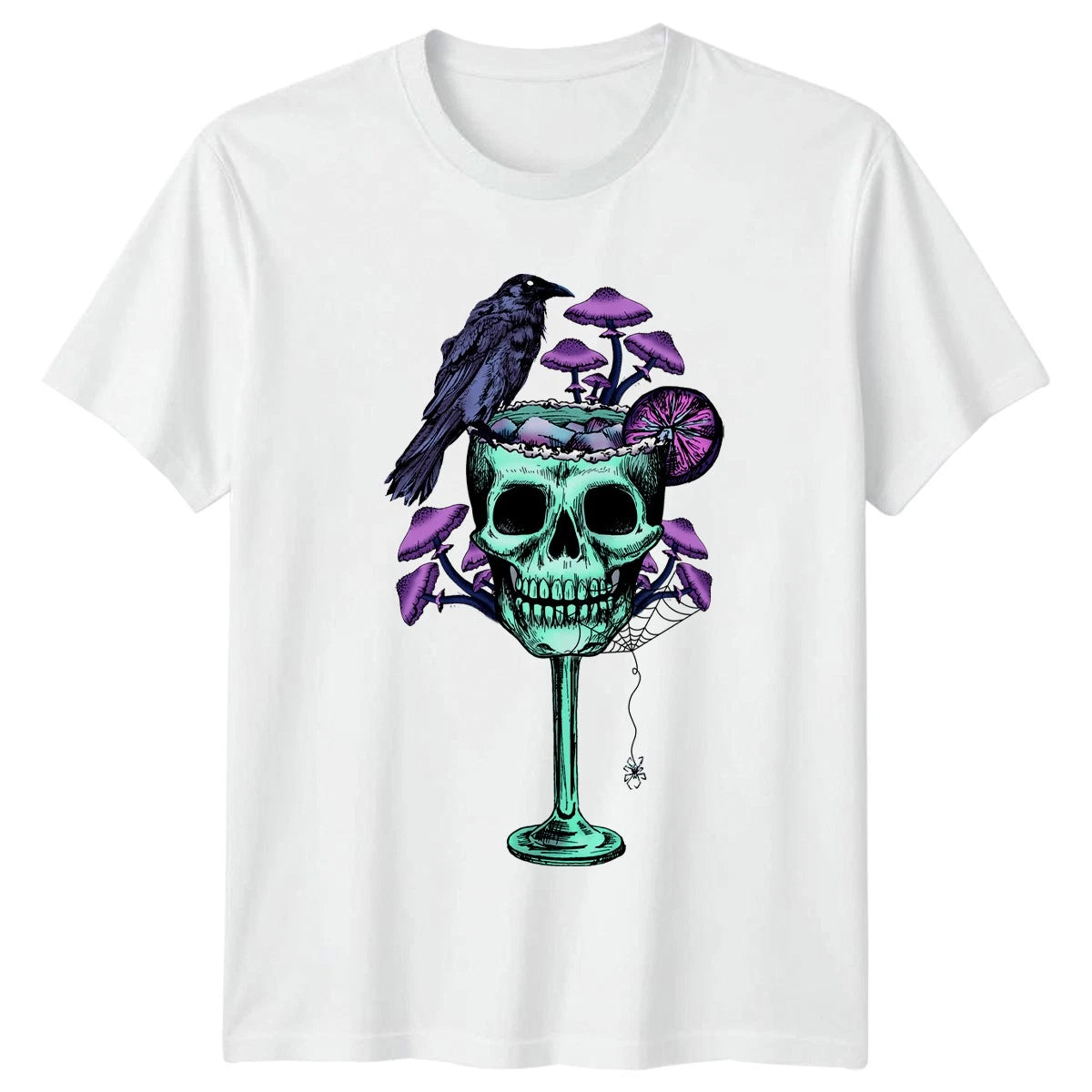 Mystic Raven Skull Mushroom Art T-Shirt Dark Fantasy Gothic Birthday Gift