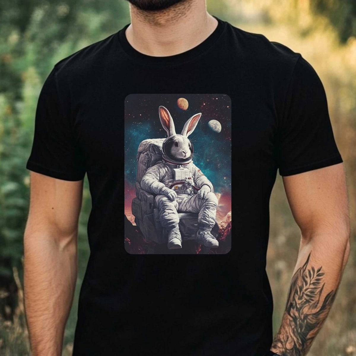 Mens Rabbit Astronaut Print Cotton T-Shirt Size XS to 5XL