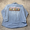 Key West Schooner Wharf Bar VTG Denim Shirt Mens XL Blue Double Sided Dogs