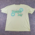 Smiley Shirt Mens One Size Green Crew Neck Short Sleeve Graphic Stretch Pullover