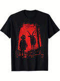 Men's Gothic 666 Satanic Goat Graphic T-Shirt - Black Demonic Print Cotton Stree