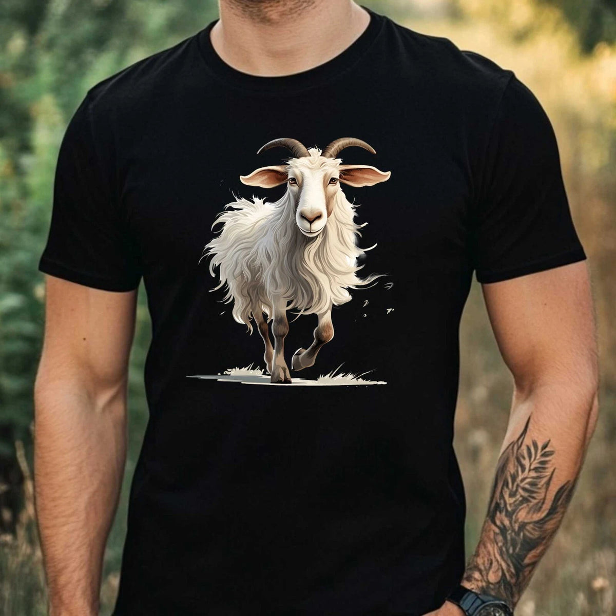 Mens Funny Goat Motif Cotton T-Shirt Size XS to 5XL