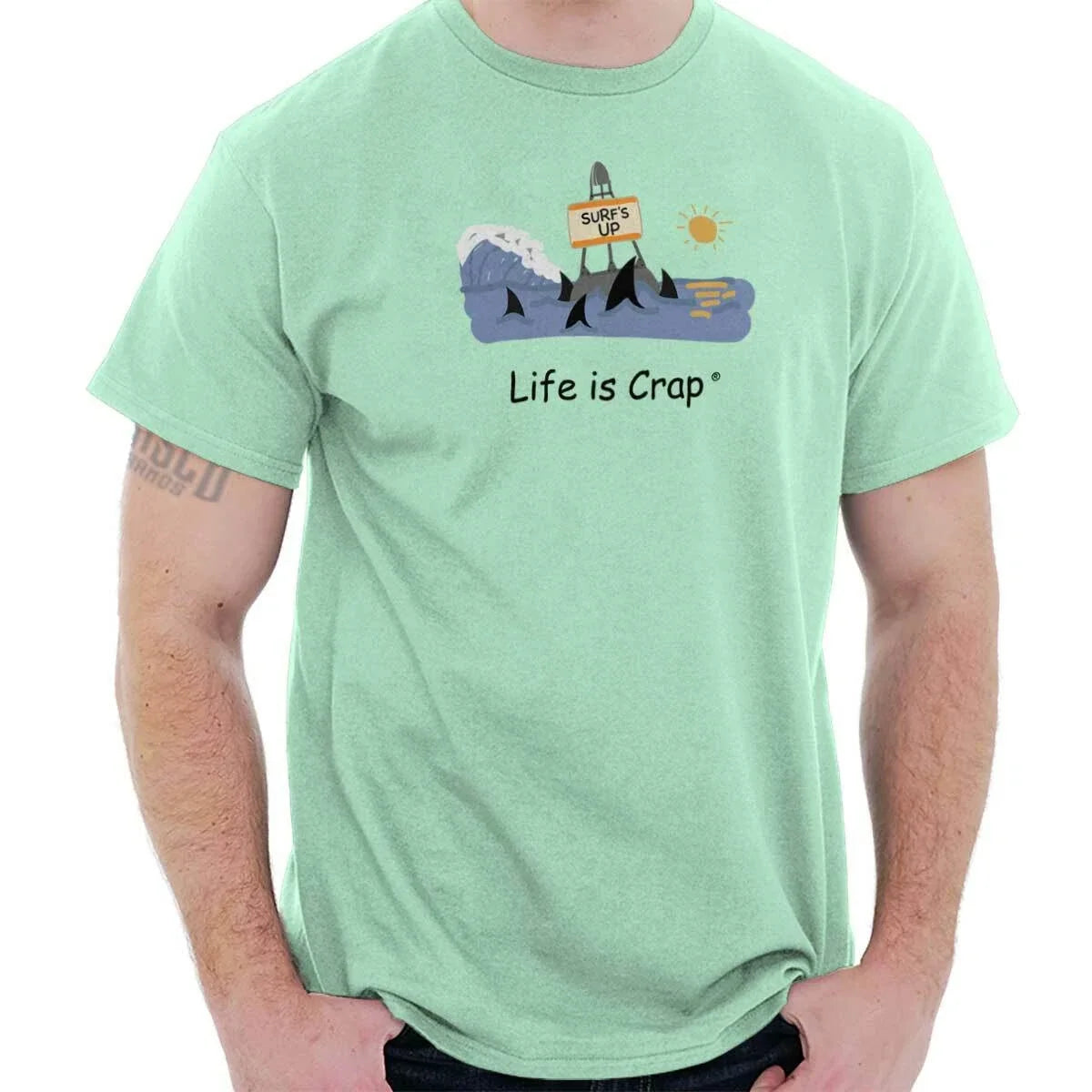Life is Crap Surfer Beach Vacation Gift Womens or Mens Crewneck T Shirt Tee