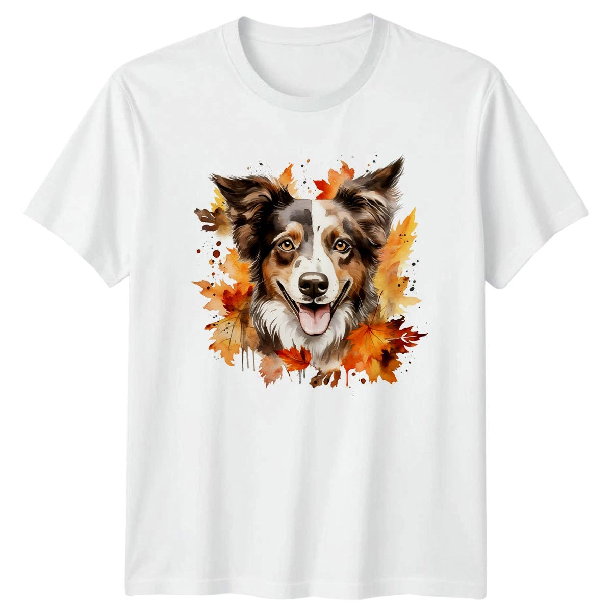 Cute Fall Dog Watercolor Clipart T-Shirt Aussie Dog Gift For Him And Her