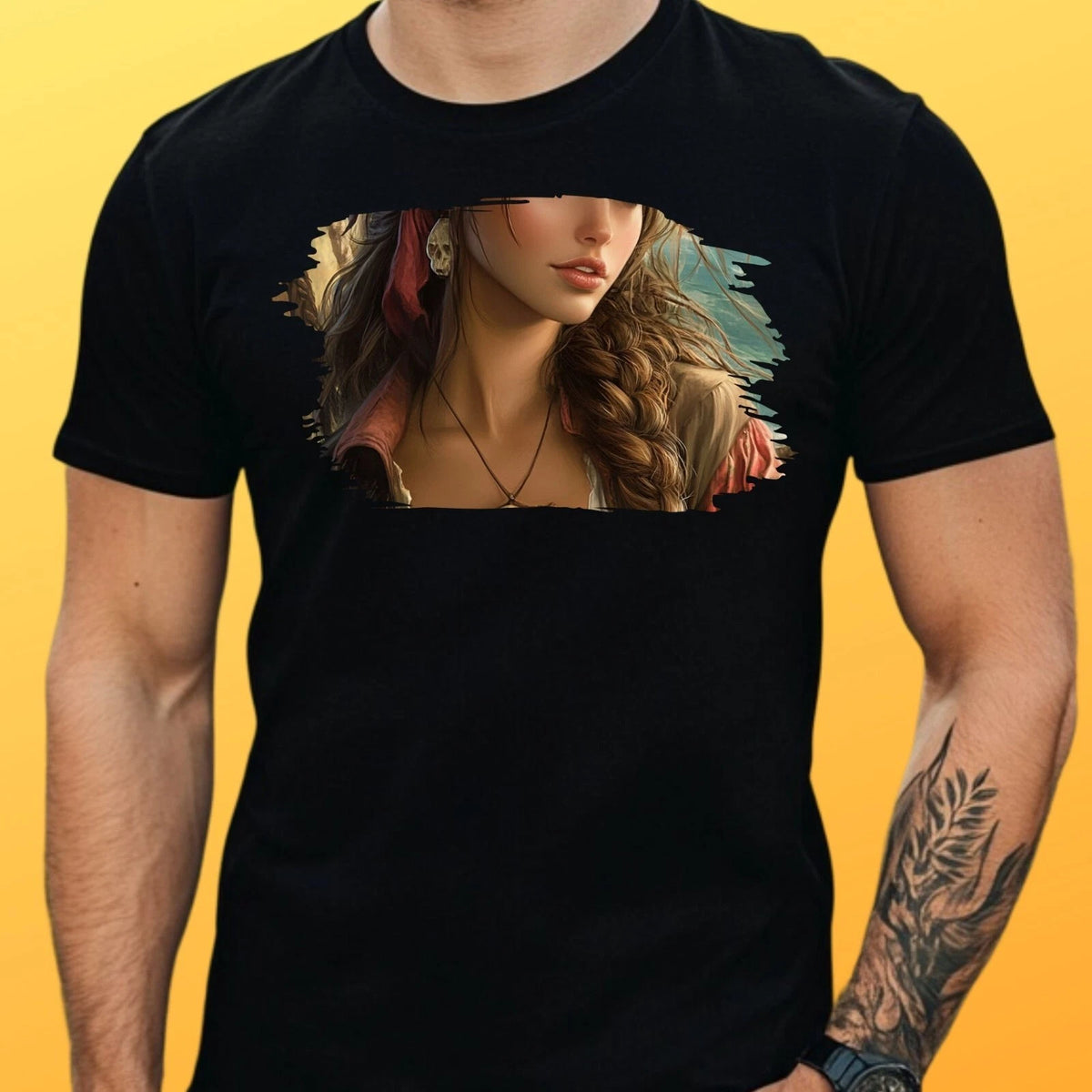 Mens Pirate Print Cotton T-Shirt Size XS to 5XL