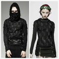 Punk Men Long sleeves Hooded Black Steampunk Gothic Top Rock Visual Kei T-Shirt