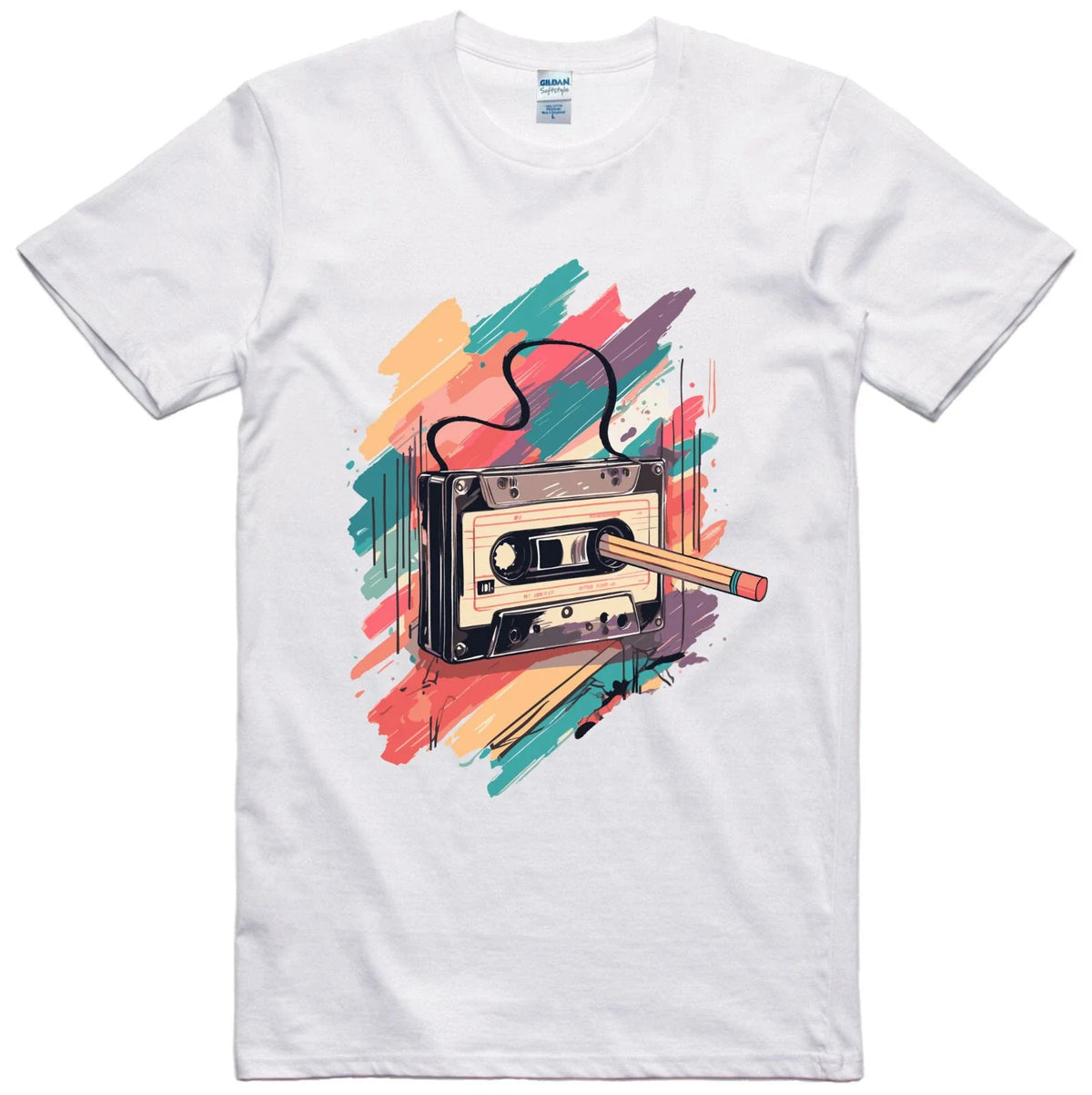 Funny T Shirt Cassette Music Pencil Rewind Cotton Tee