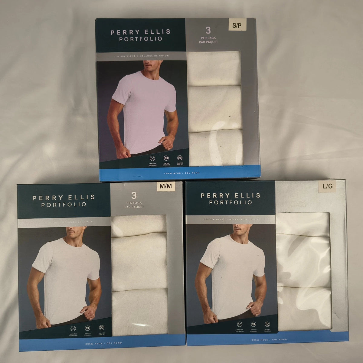 Perry Ellis Portfolio 3 Pack Crew Neck Tee White Cotton Blend Undershirt S M L