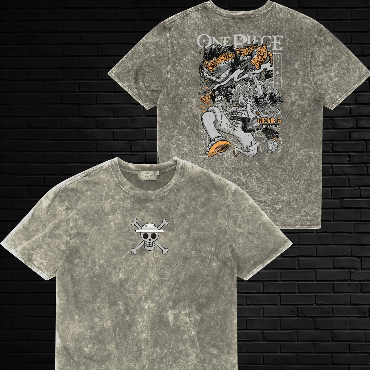 Monkey D Luffy Gear 5 Rob Lucci Acid Wash Graphic Tee Shirt Streetwear Top