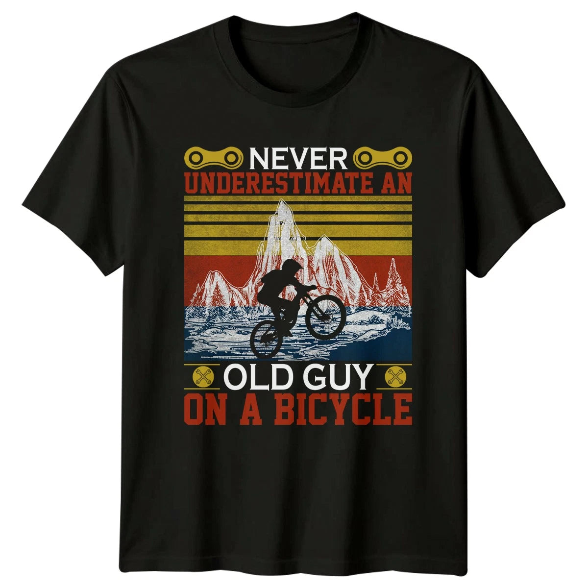 Never Underestimate An Old Guy Mens T-Shirt Mountain Biking Cycling Gift For Him