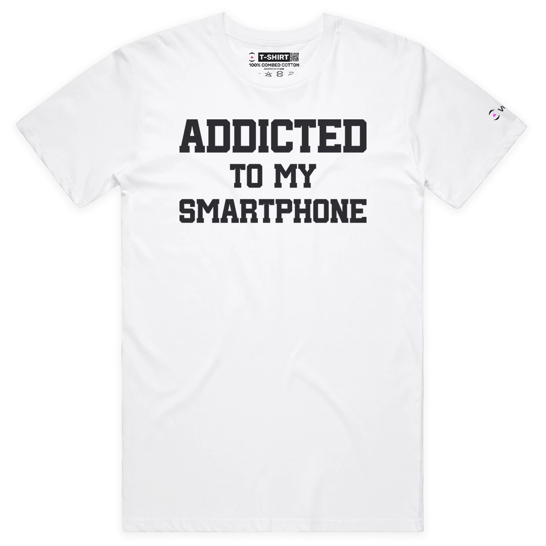 VOICEART Addicted To My Smartphone Dad Jokes Funny Typography Premium T-Shirt