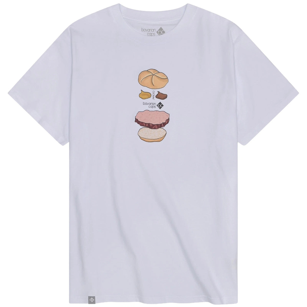 Bavarian Caps T-Shirt Bavarian Burger White Organic Cotton Print Regular Mens