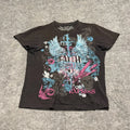 Vintage Express Mens T-Shirt Size M Black Faded All Over Print Affliction Style